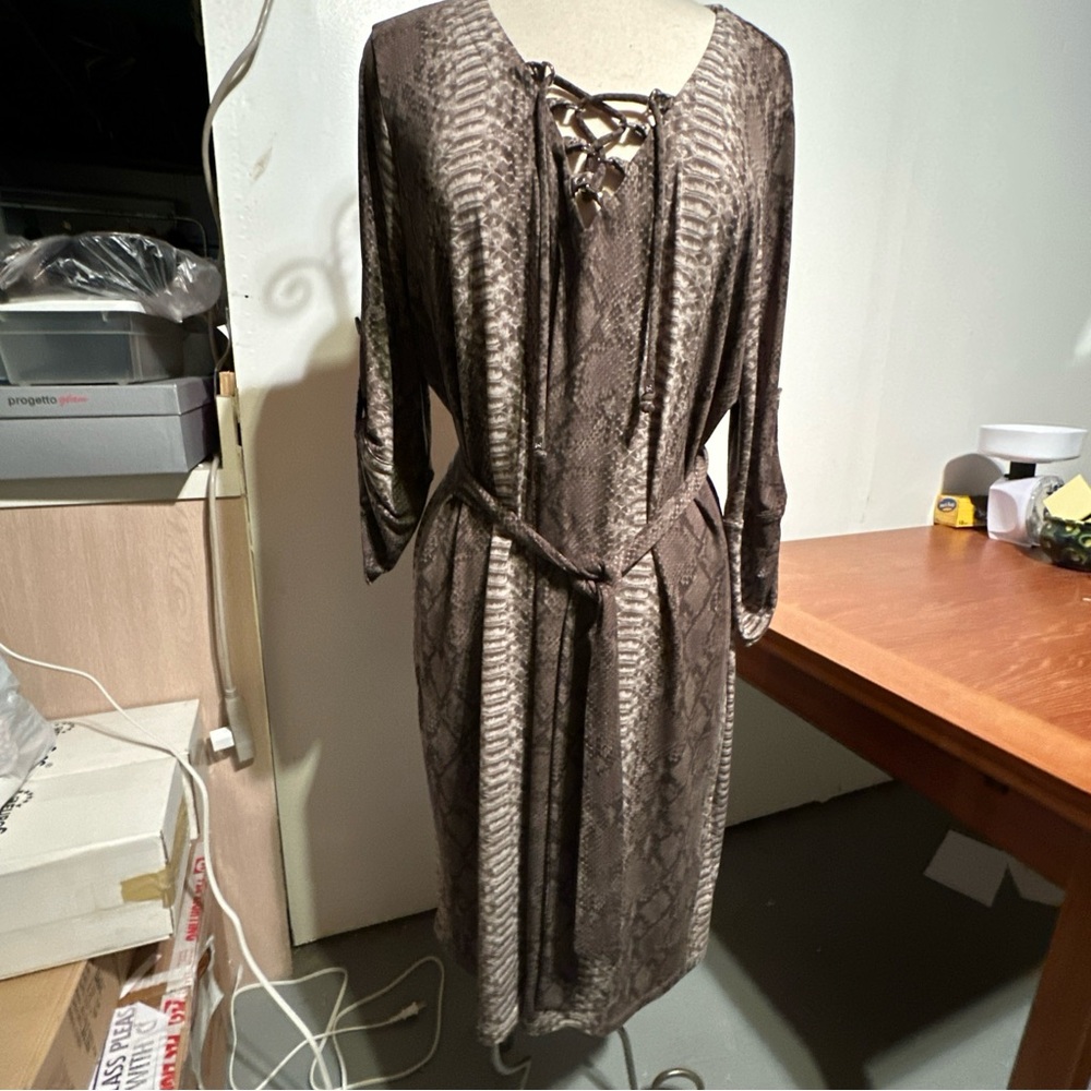 MICHAEL Michael Kors Brown Snake-Print Lace-Up Midi Dress